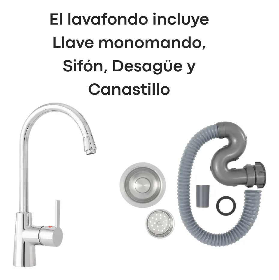 Lavafondo 80x60x90 cm Profundo Acero Inoxidable 304  con Llave Monomando + Sifon y Desague