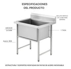 Lavafondo 80x60x90 cm Profundo Acero Inoxidable 304  con Llave Monomando + Sifon y Desague