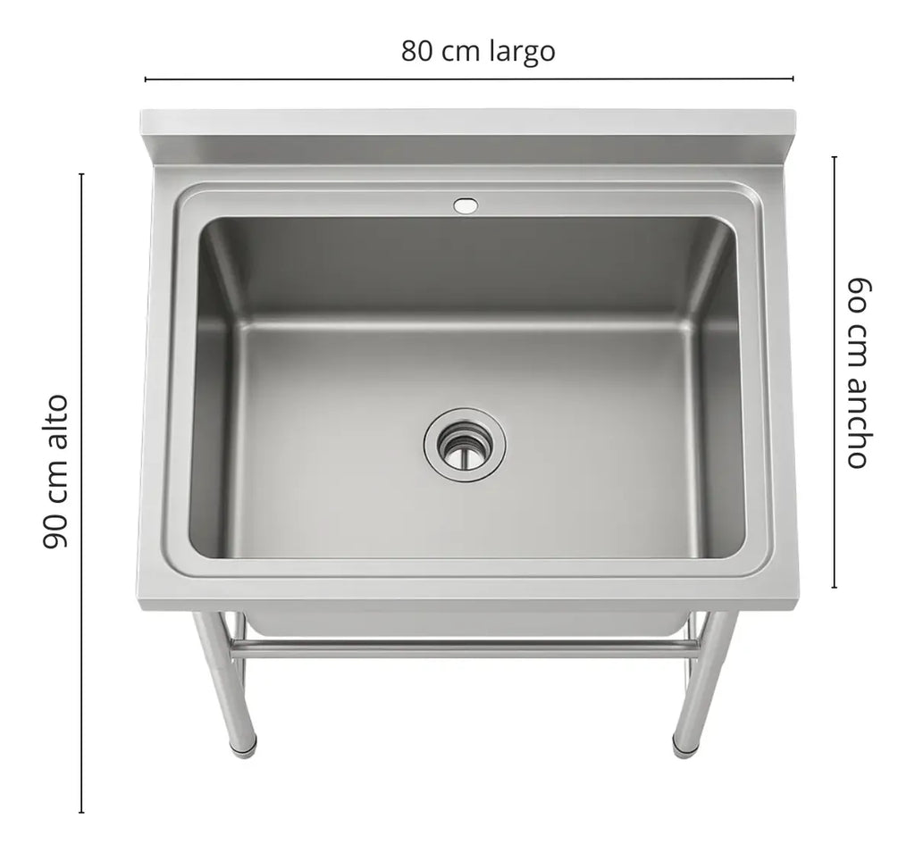 Lavafondo 80x60x90 cm Profundo Acero Inoxidable 304  con Llave Monomando + Sifon y Desague