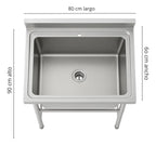 Lavafondo 80x60x90 cm Profundo Acero Inoxidable 304  con Llave Monomando + Sifon y Desague