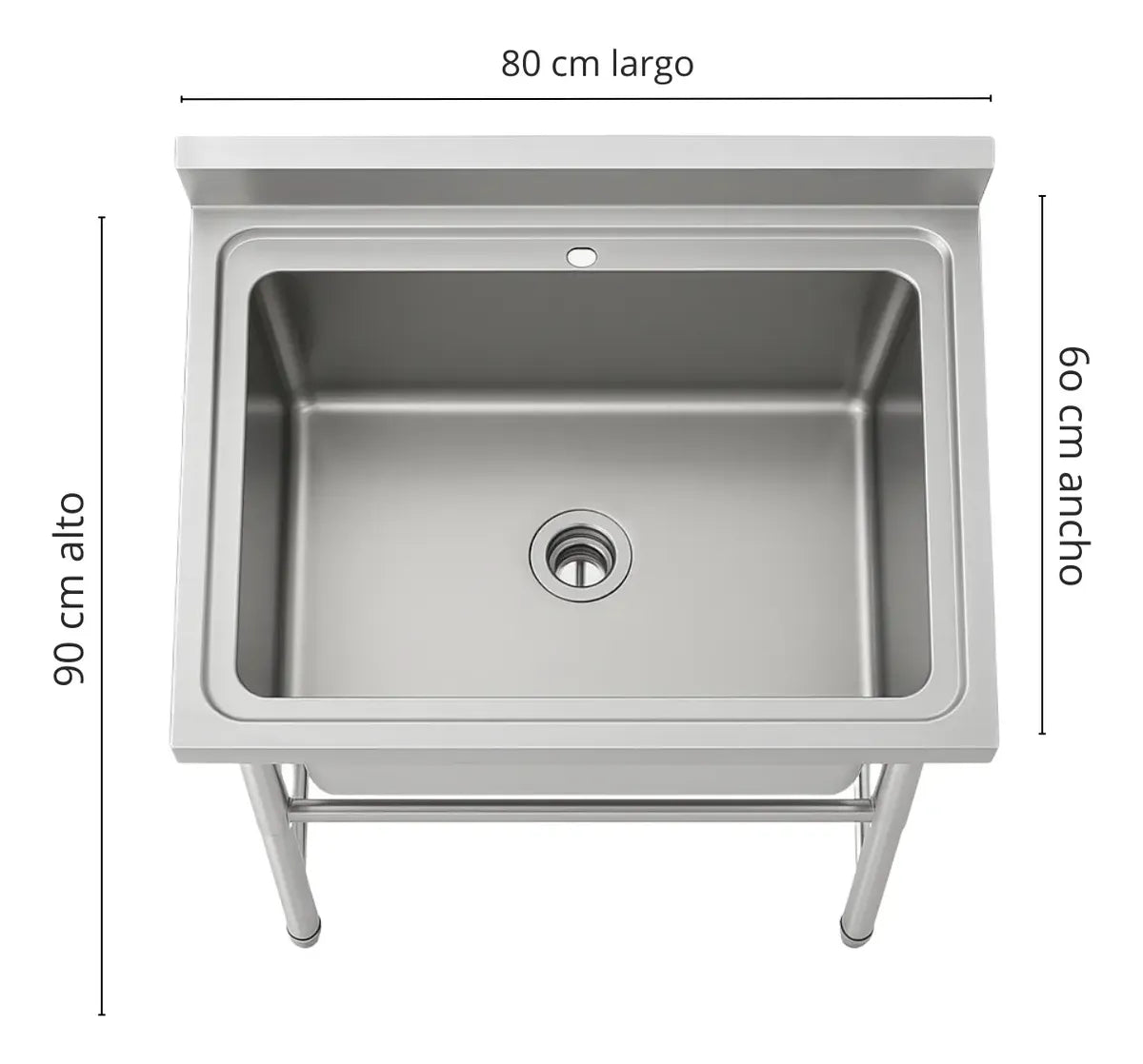 Lavafondo 80x60x90 cm Profundo Acero Inoxidable 304  con Llave Monomando + Sifon y Desague