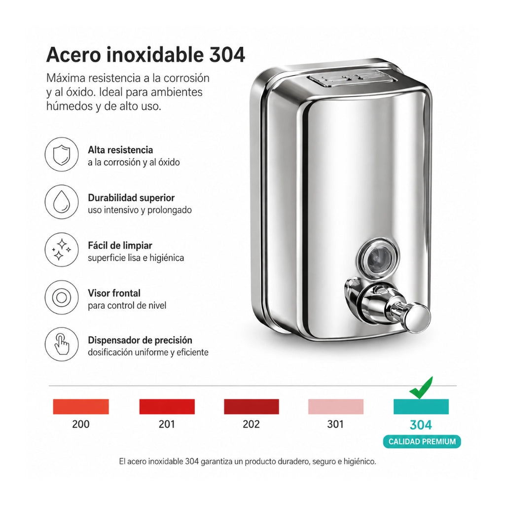Dispensador de Jabón Acero Inoxidable 304 1000 ml Mural