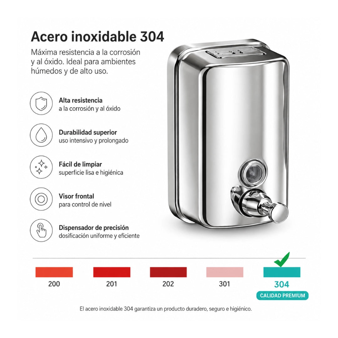 Dispensador de Jabón Acero Inoxidable 304 1000 ml Mural