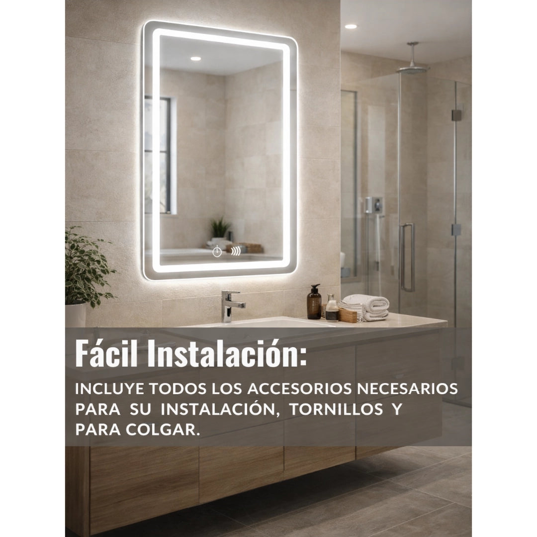Espejo LED Antivaho 80x60 cm para Baño con Luz LED Integrada y Control Táctil