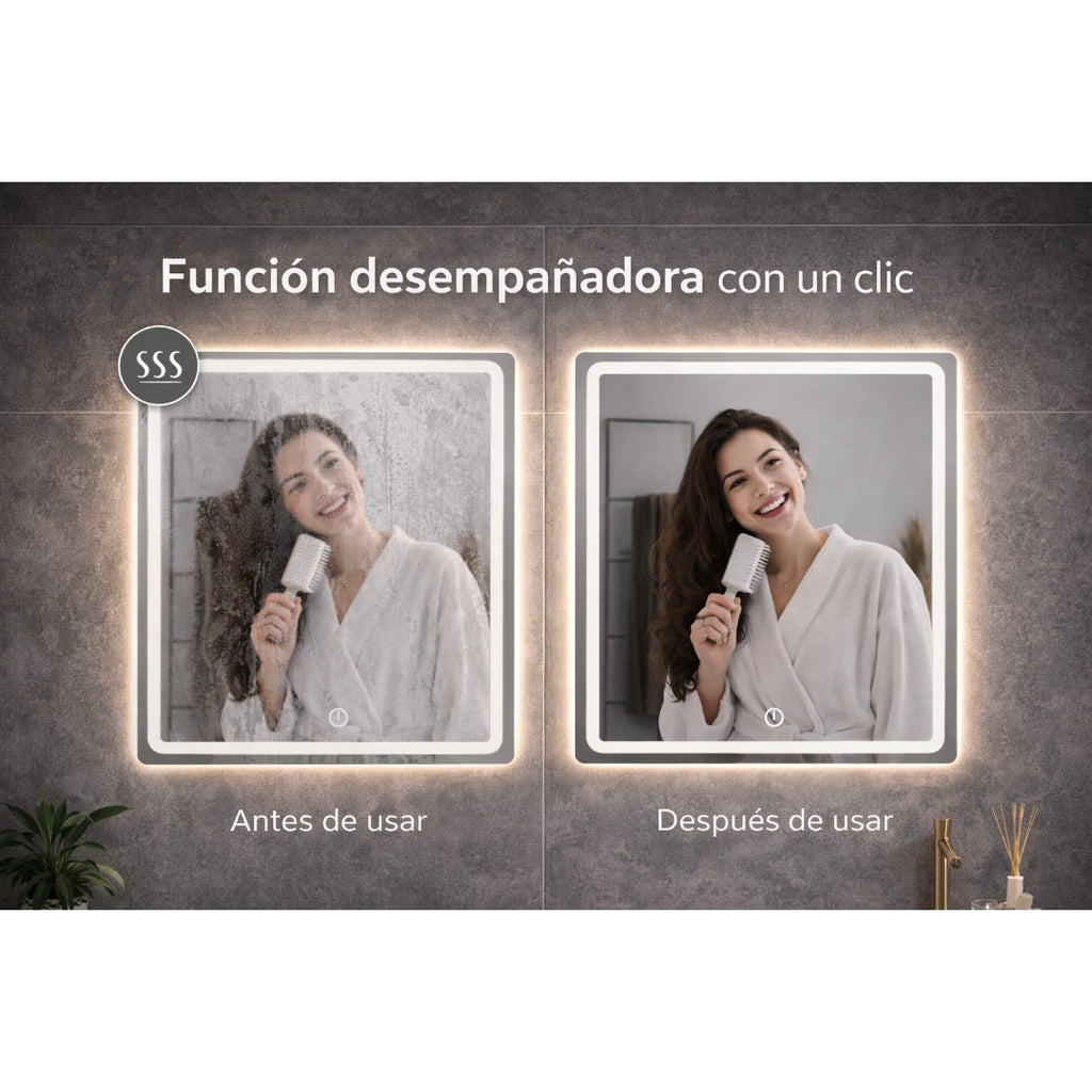 Espejo LED Antivaho 80x60 cm para Baño con Luz LED Integrada y Control Táctil
