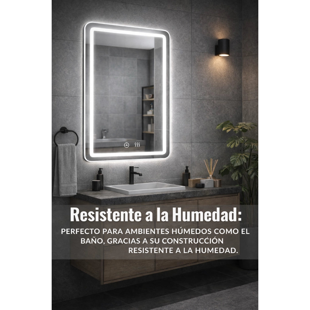 Espejo LED Antivaho 80x60 cm para Baño con Luz LED Integrada y Control Táctil