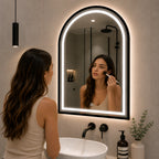 Espejo LED Arco 80x60 cm con Borde de Aluminio Negro y Luz Regulable