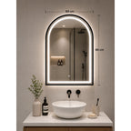 Espejo LED Arco 80x60 cm con Borde de Aluminio Negro y Luz Regulable