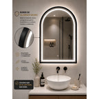 Espejo LED Arco 80x60 cm con Borde de Aluminio Negro y Luz Regulable