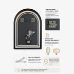 Espejo LED Arco 80x60 cm con Borde de Aluminio Negro y Luz Regulable