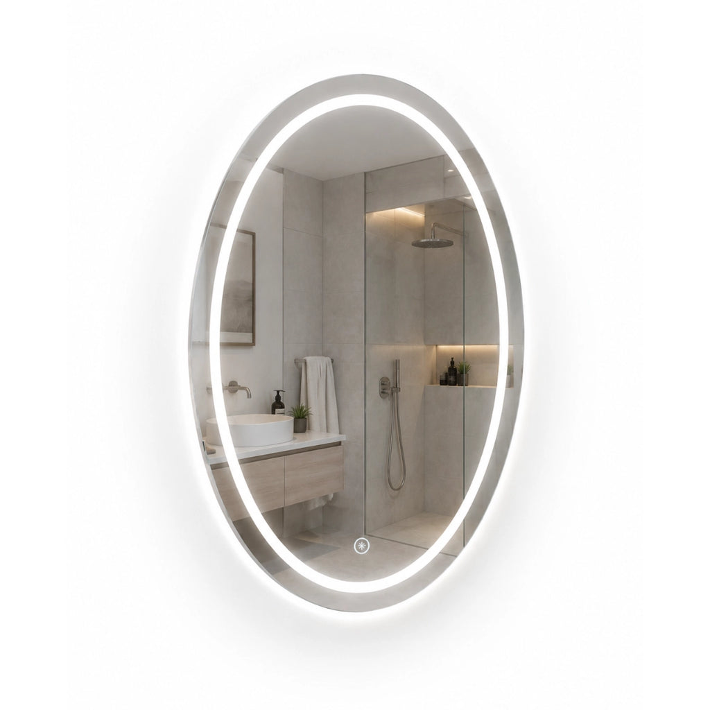 Espejo LED Ovalado 60x80 cm para Baño con Luz Regulable, 2 Tonos de Luz y Control Táctil
