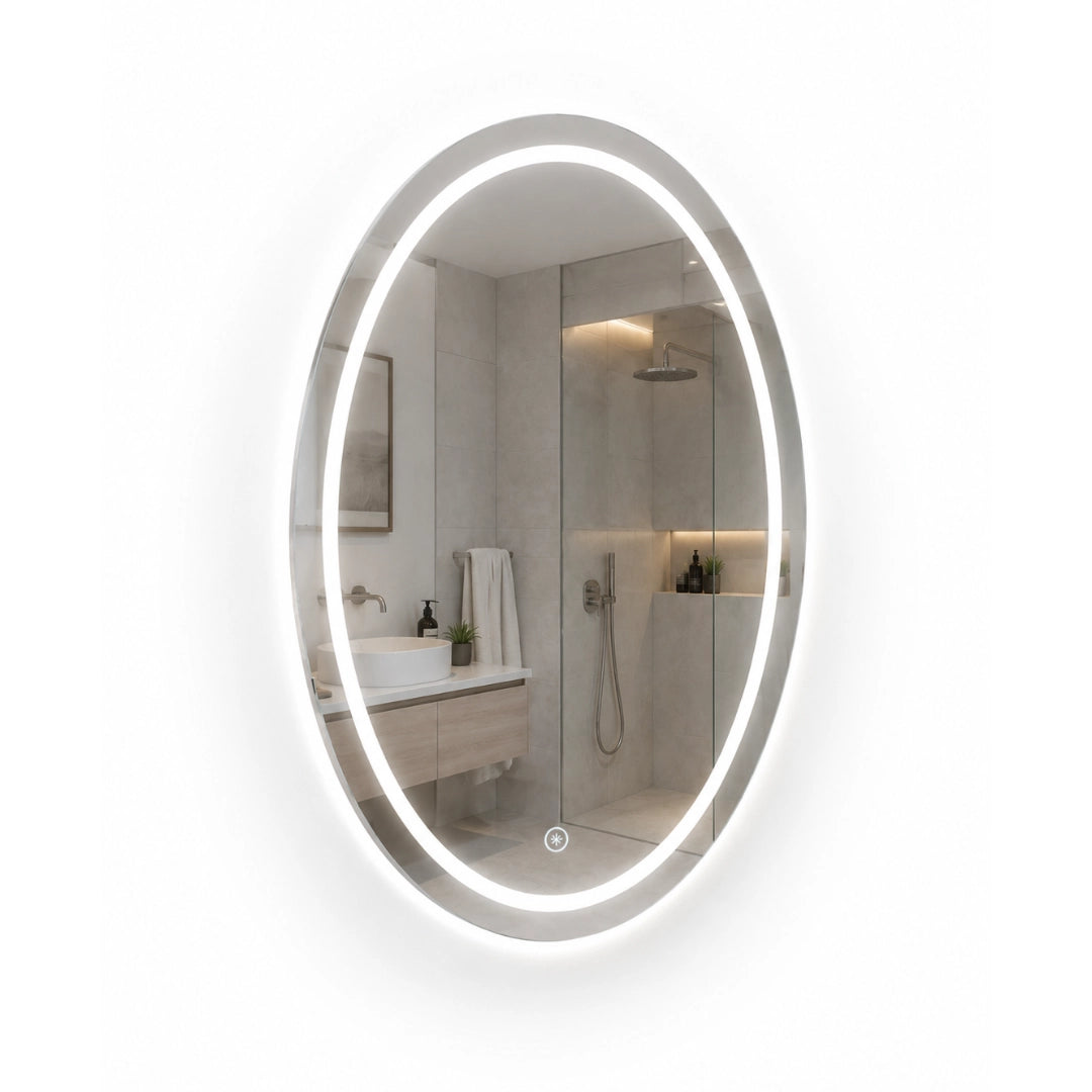 Espejo LED Ovalado 60x80 cm para Baño con Luz Regulable, 2 Tonos de Luz y Control Táctil