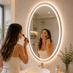 Espejo LED Ovalado 60x80 cm para Baño con Luz Regulable, 2 Tonos de Luz y Control Táctil