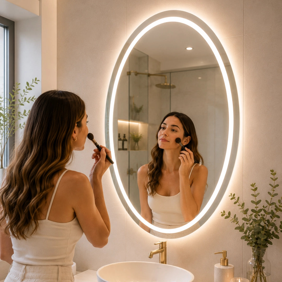 Espejo LED Ovalado 60x80 cm para Baño con Luz Regulable, 2 Tonos de Luz y Control Táctil