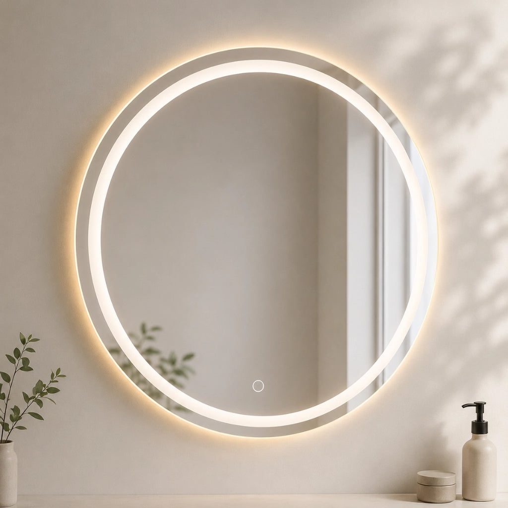 Espejo LED Redondo 60 cm para Baño con Luz Regulable, 3 Tonos de Luz y Control Táctil