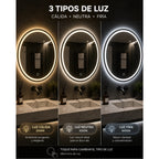 Espejo LED Redondo 60 cm para Baño con Luz Regulable, 3 Tonos de Luz y Control Táctil