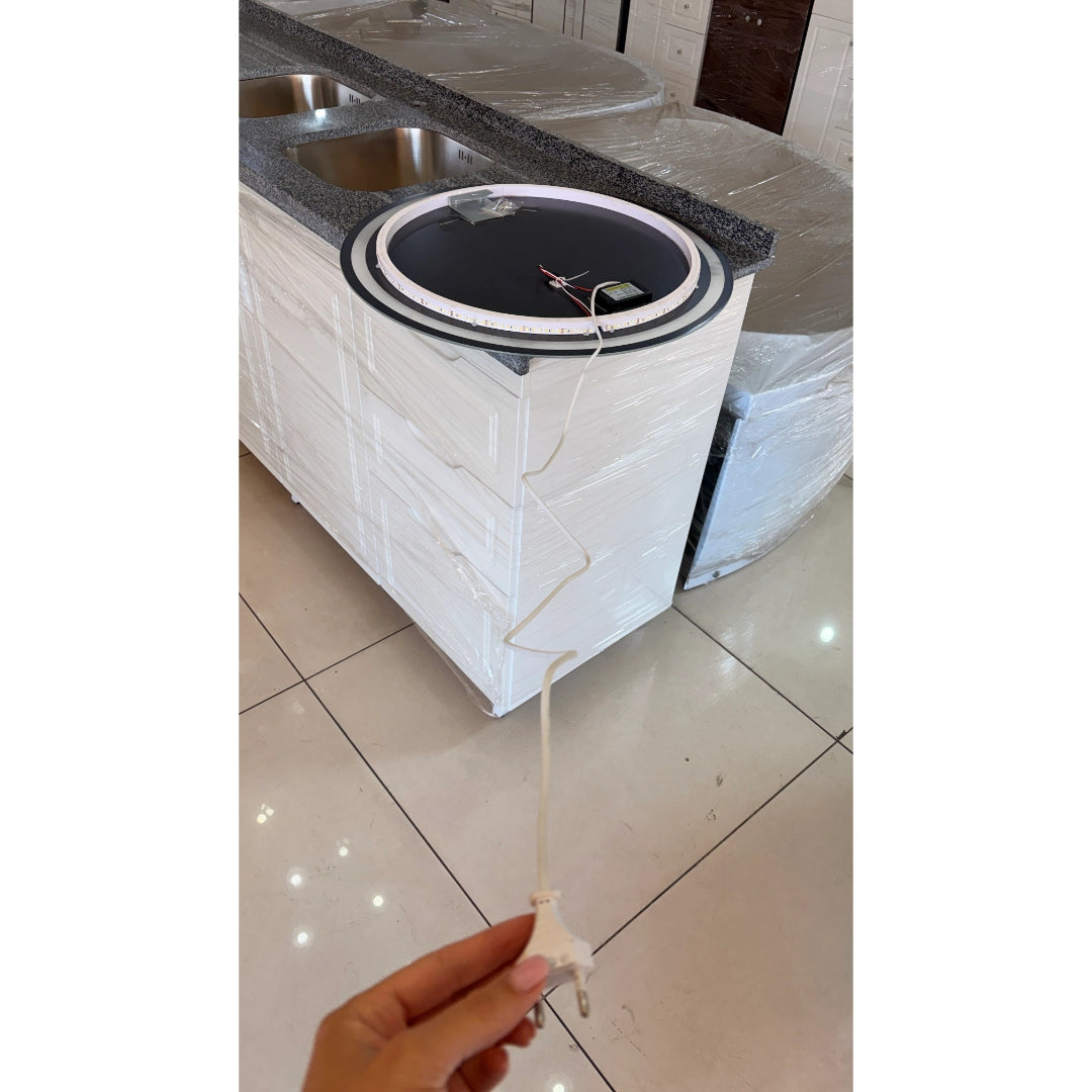 Espejo LED Redondo 60 cm para Baño con Luz Regulable, 3 Tonos de Luz y Control Táctil