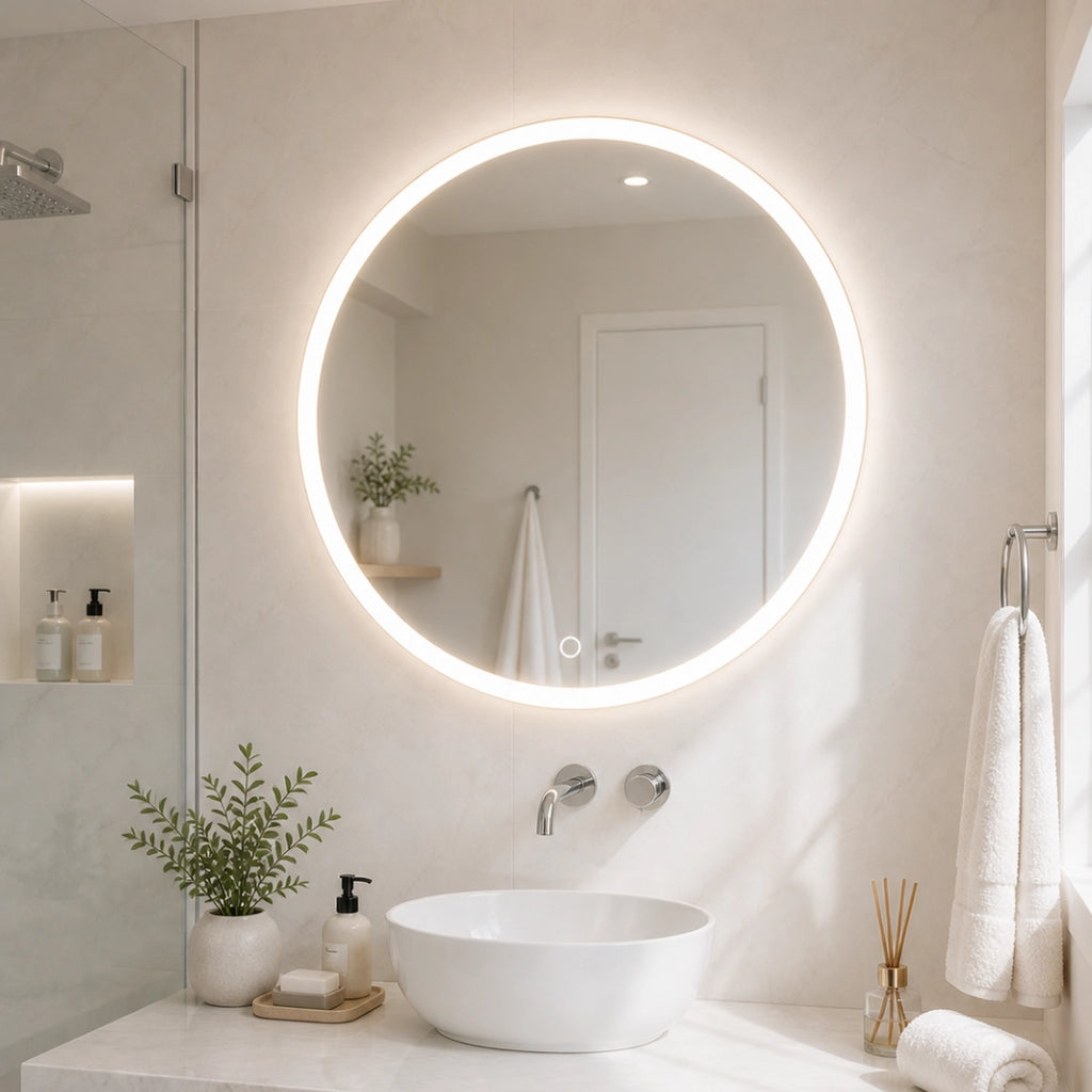 Espejo LED Redondo 60 cm para Baño con Luz Regulable, 3 Tonos de Luz y Control Táctil