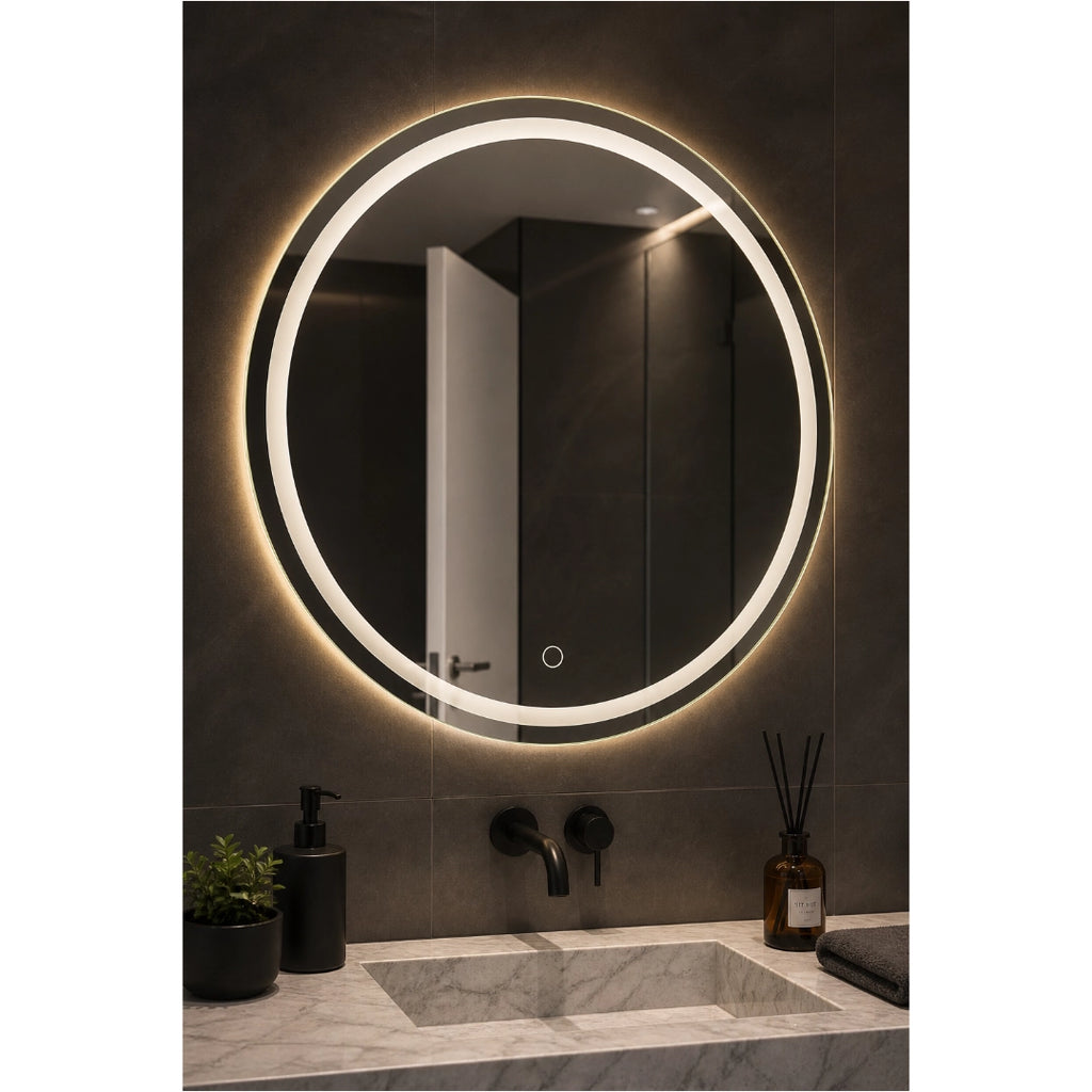 Espejo LED Redondo 60 cm para Baño con Luz Regulable, 3 Tonos de Luz y Control Táctil