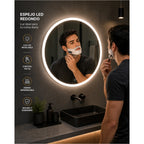 Espejo LED Redondo 60 cm para Baño con Luz Regulable, 3 Tonos de Luz y Control Táctil