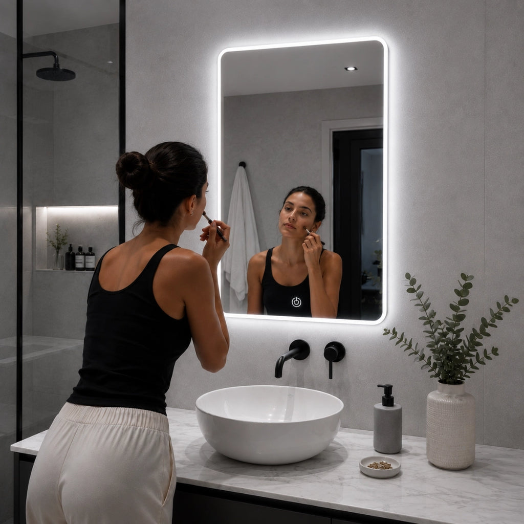 Espejo LED Sin Borde 80x60 cm para Baño con Luz Regulable, 3 Tonos de Iluminación y Control Táctil