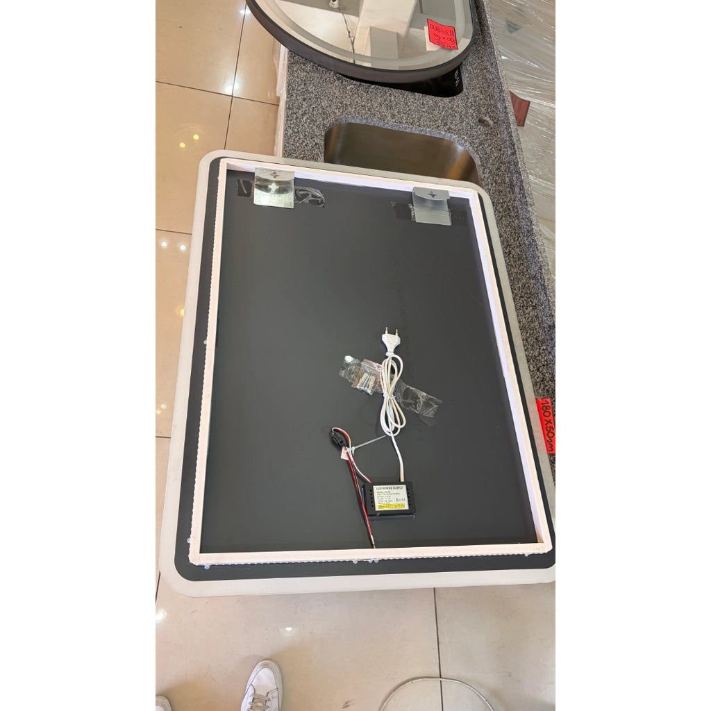 Espejo LED Sin Borde 80x60 cm para Baño con Luz Regulable, 3 Tonos de Iluminación y Control Táctil