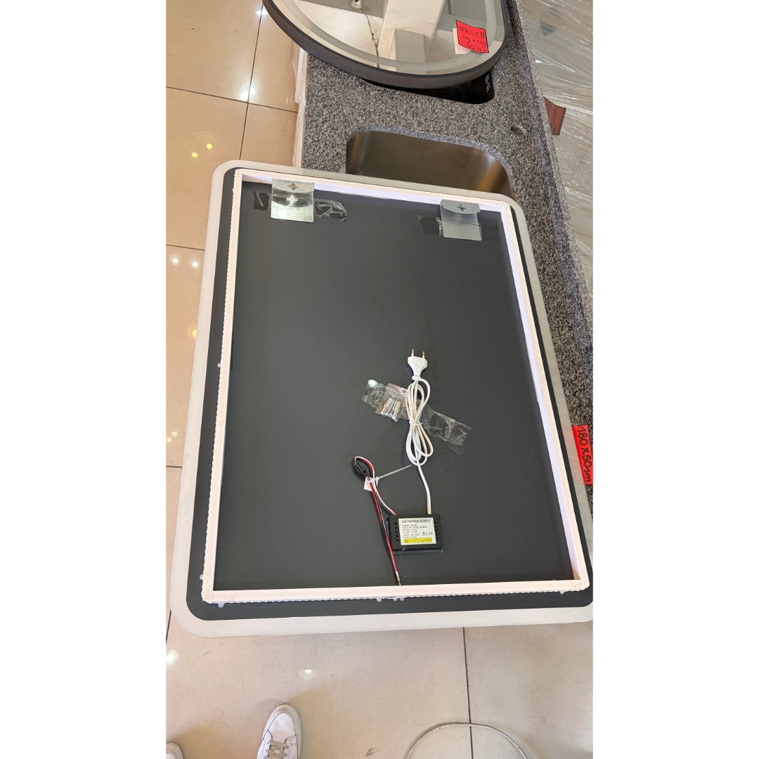 Espejo LED Sin Borde 80x60 cm para Baño con Luz Regulable, 3 Tonos de Iluminación y Control Táctil