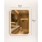 Espejo LED Sin Borde 80x60 cm para Baño con Luz Regulable, 3 Tonos de Iluminación y Control Táctil