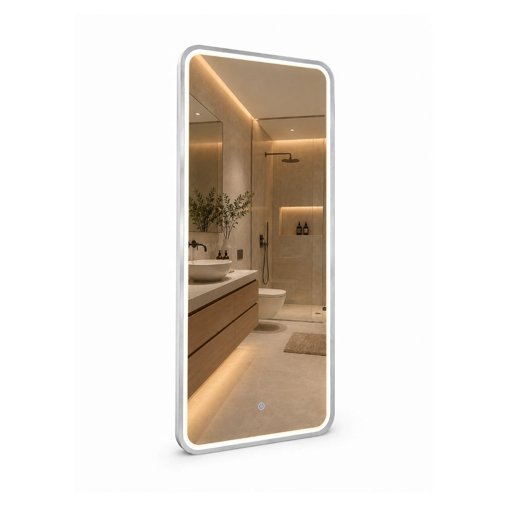 Espejo LED Sin Borde 80x60 cm para Baño con Luz Regulable, 3 Tonos de Iluminación y Control Táctil