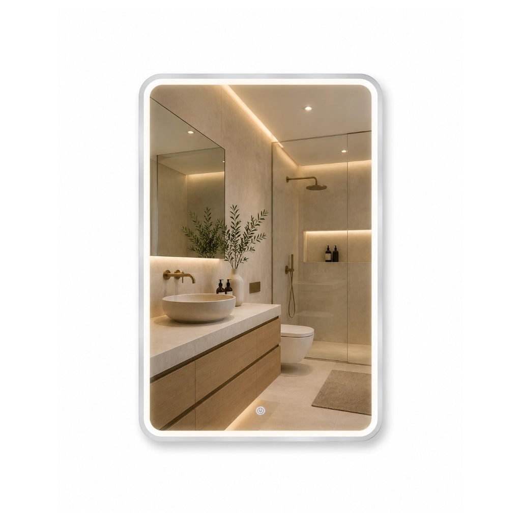 Espejo LED Sin Borde 80x60 cm para Baño con Luz Regulable, 3 Tonos de Iluminación y Control Táctil