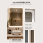 Espejo LED Sin Borde 80x60 cm para Baño con Luz Regulable, 3 Tonos de Iluminación y Control Táctil