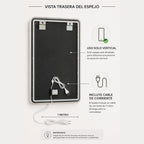 Espejo LED Sin Borde 80x60 cm para Baño con Luz Regulable, 3 Tonos de Iluminación y Control Táctil