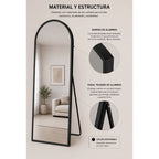 Espejo LED de Piso 150x50 cm con Paral Ajustable y Marco de Aluminio Negro