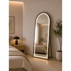 Espejo LED de Piso 150x50 cm con Paral Ajustable y Marco de Aluminio Negro