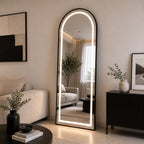 Espejo LED de Piso 150x50 cm con Paral Ajustable y Marco de Aluminio Negro