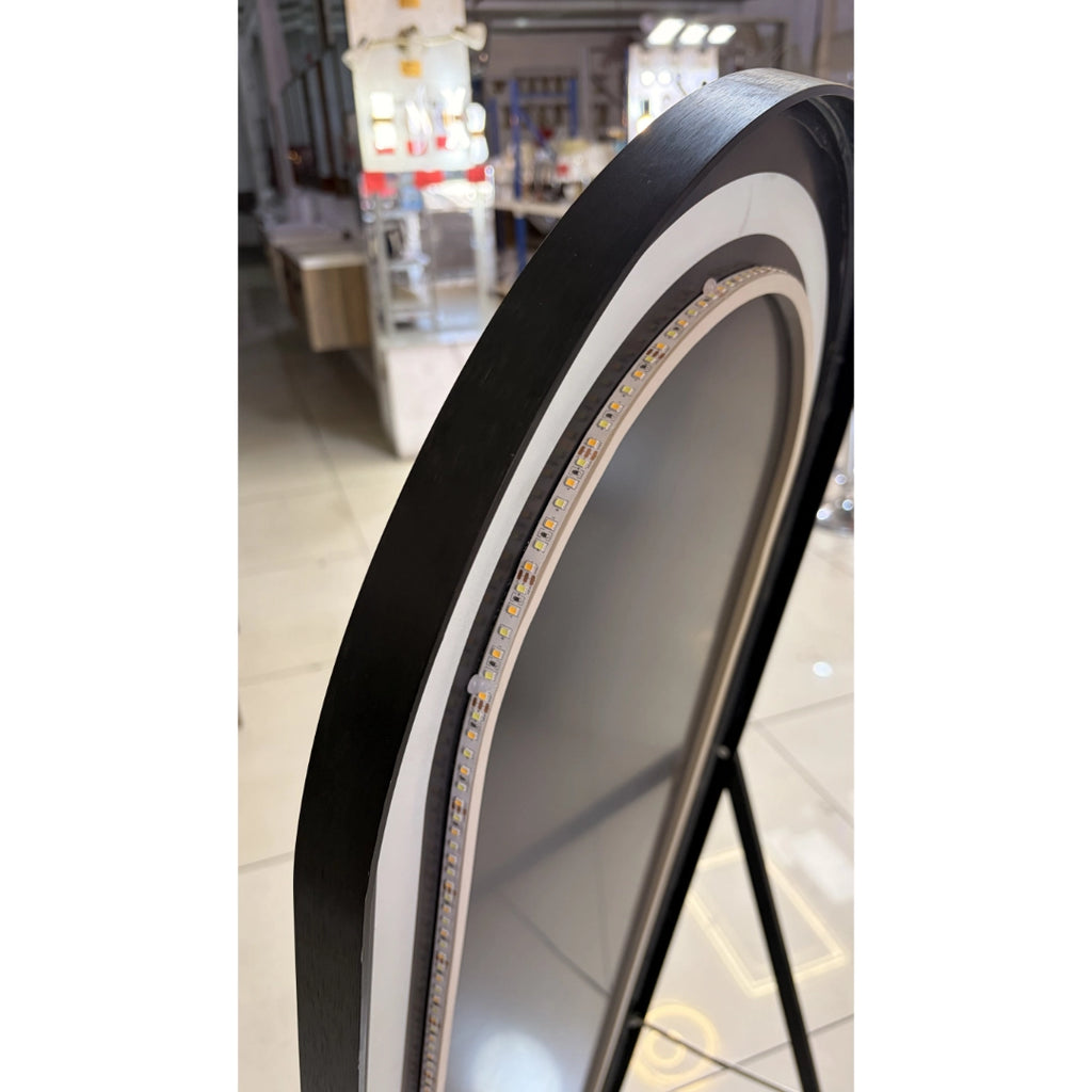 Espejo LED de Piso 150x50 cm con Paral Ajustable y Marco de Aluminio Negro