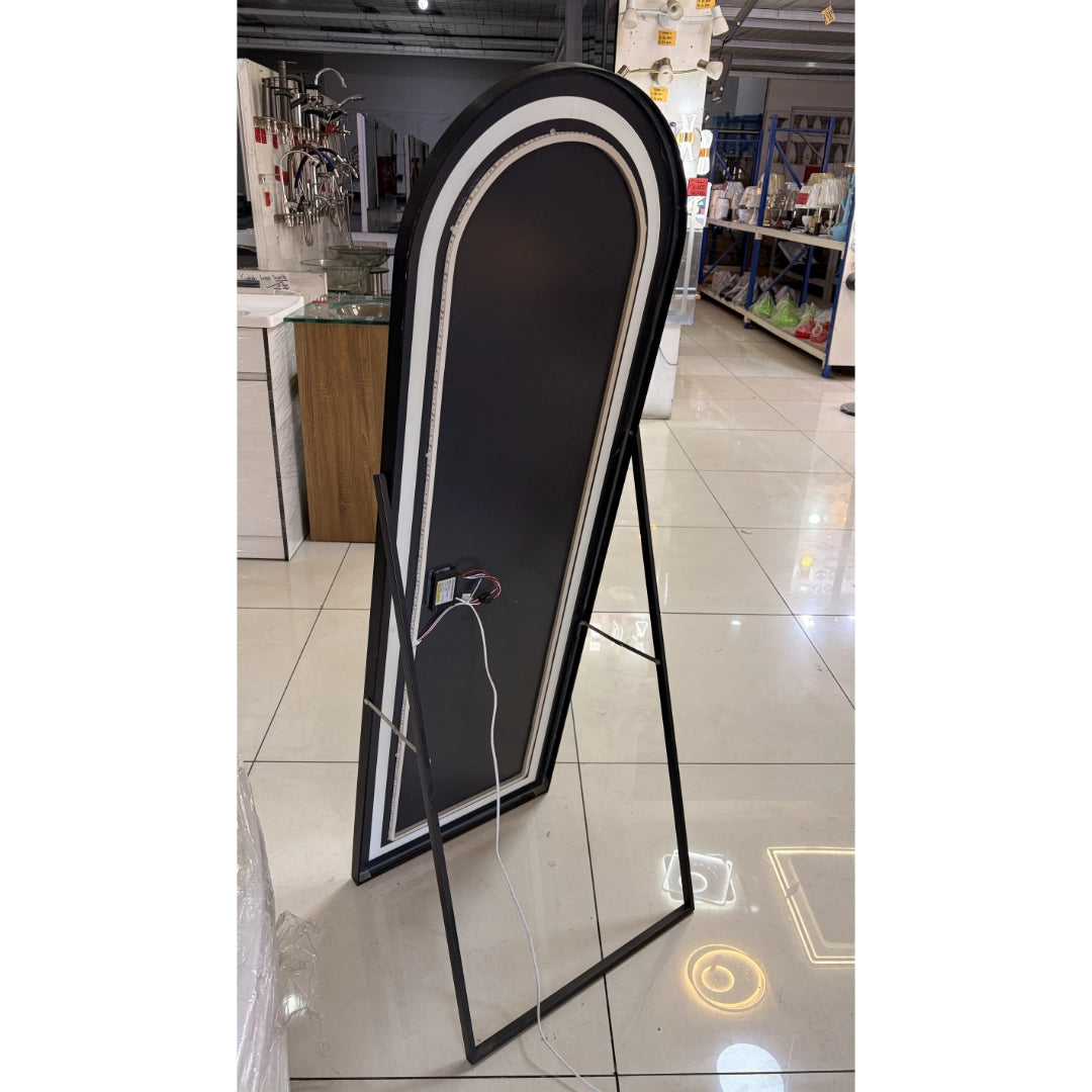 Espejo LED de Piso 150x50 cm con Paral Ajustable y Marco de Aluminio Negro