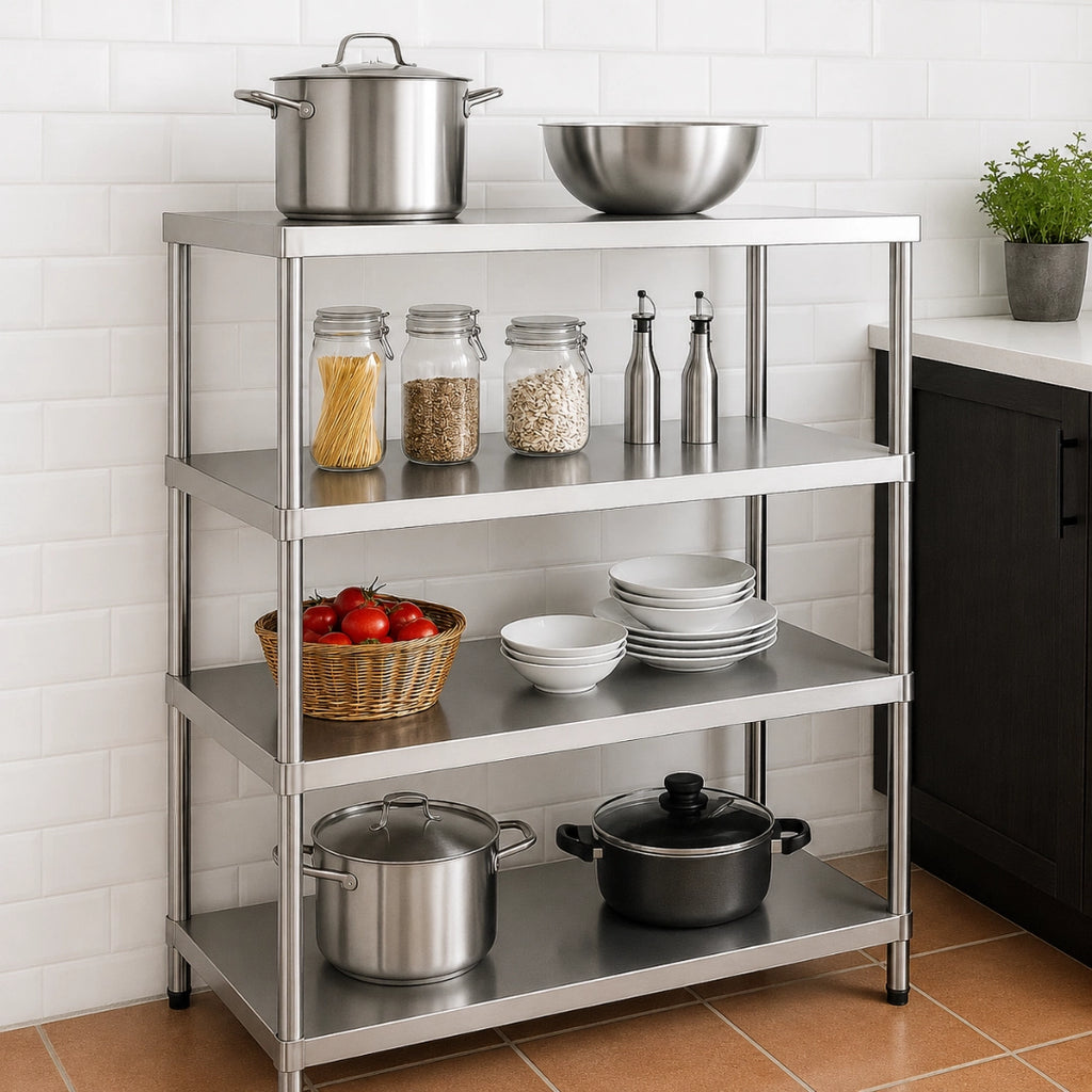 Estantería de Acero Inoxidable 4 Niveles 150x50x150 cm – Ideal para Negocios, Bodegas y Restaurantes