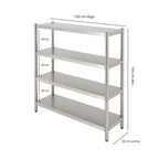Estantería de Acero Inoxidable 4 Niveles 150x50x150 cm – Ideal para Negocios, Bodegas y Restaurantes