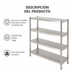 Estantería de Acero Inoxidable 4 Niveles 150x50x150 cm – Ideal para Negocios, Bodegas y Restaurantes