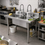 Lavafondo 120x60x90 cm Doble Tasa de Acero Inoxidable 304  con Llave Monomando + Sifon y Desague