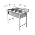 Lavafondo 120x60x90 cm Doble Tasa de Acero Inoxidable 304  con Llave Monomando + Sifon y Desague