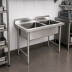 Lavafondo 120x60x90 cm Doble Tasa de Acero Inoxidable 304  con Llave Monomando + Sifon y Desague