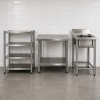 Kit emprendedor Profesional - Lavafondo 50x50 cm + Meson Central 90x60 + Estantería de 4 Niveles 120x50x150 cm