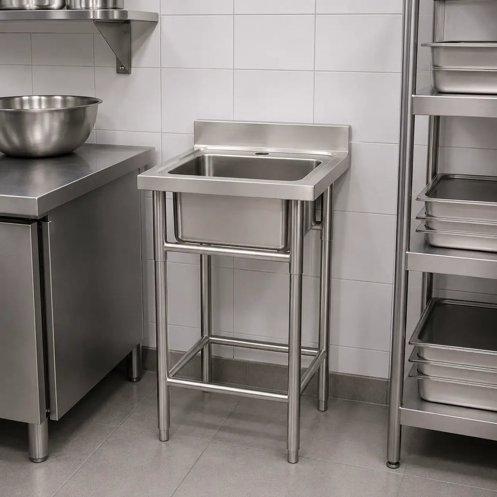 Kit Food Truck Profesional - Lavafondo 50x50 cm + Mesón Central 60x60 cm de Acero Inoxidable 304