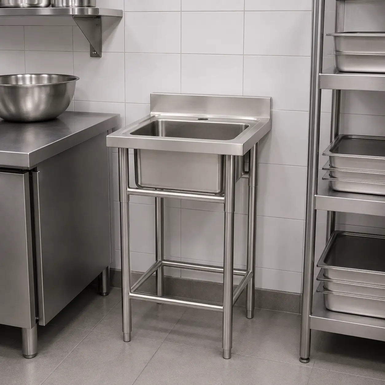 Kit Food Truck Profesional - Lavafondo 50x50 cm + Mesón Central 60x60 cm de Acero Inoxidable 304