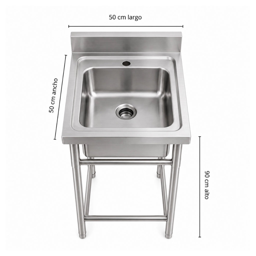 Kit Food Truck Profesional - Lavafondo 50x50 cm + Mesón Central 60x60 cm de Acero Inoxidable 304