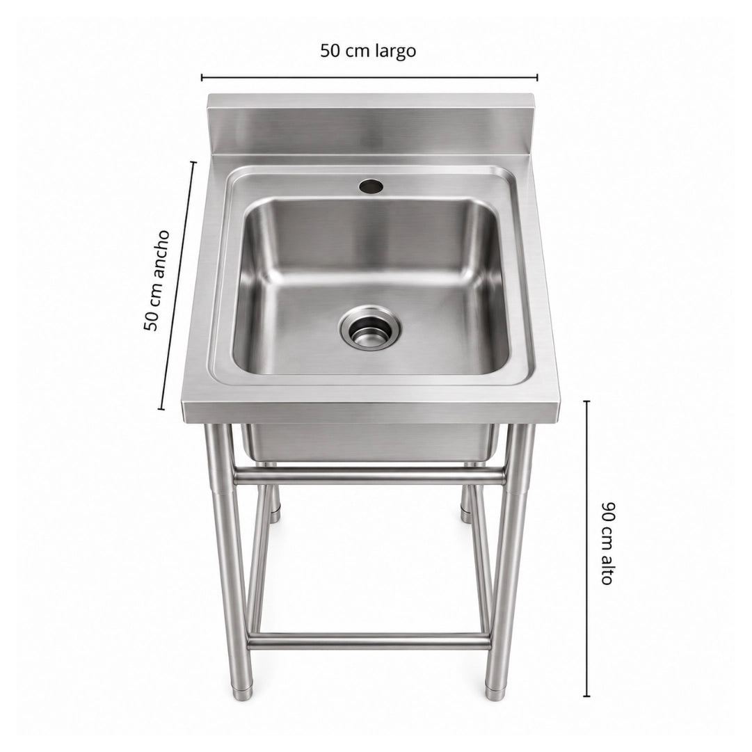 Kit Food Truck Profesional - Lavafondo 50x50 cm + Mesón Central 60x60 cm de Acero Inoxidable 304