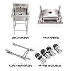 Kit Food Truck Profesional - Lavafondo 50x50 cm + Mesón Central 60x60 cm de Acero Inoxidable 304