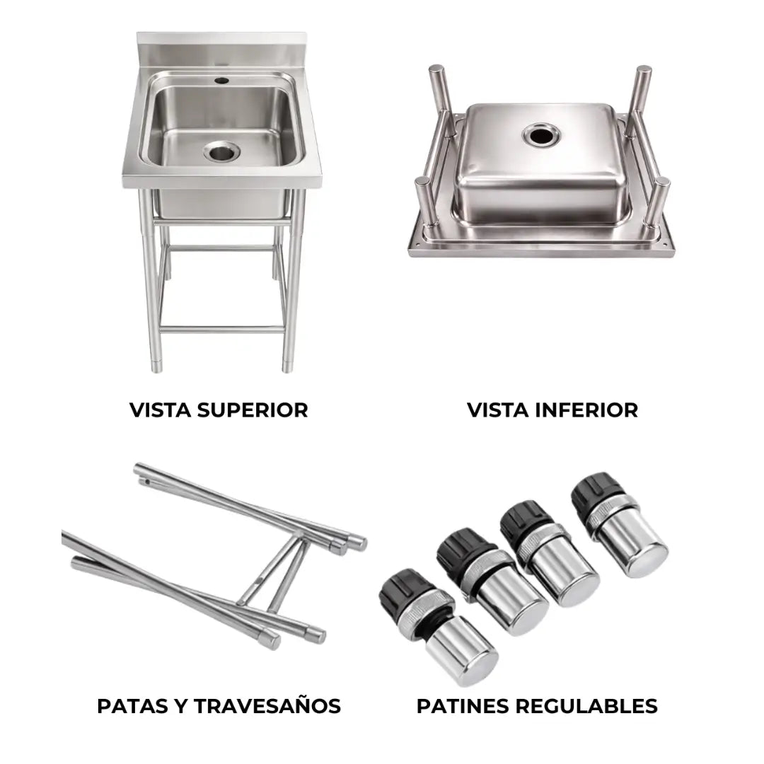 Kit Food Truck Profesional - Lavafondo 50x50 cm + Mesón Central 60x60 cm de Acero Inoxidable 304